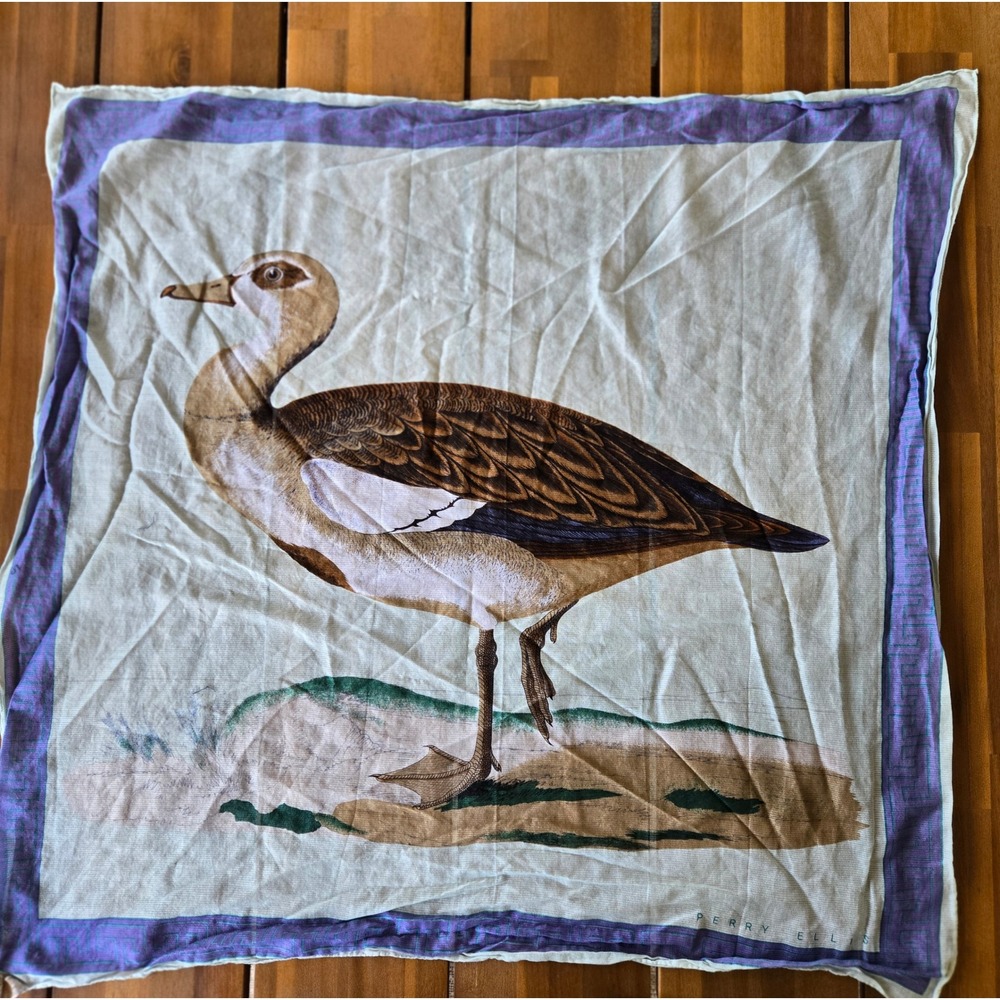 Perry Ellis Vintage 100% Cotton‎ Scarf Goose Bird Print Classic Old Money Preppy